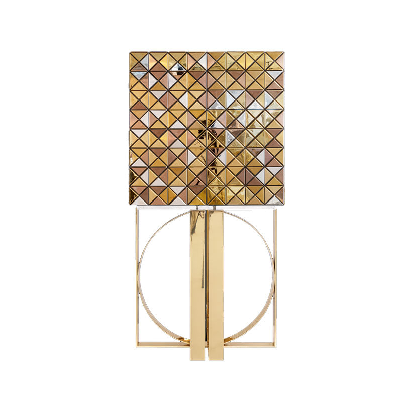 Pixel  Cabinet Luxury Multicolor Mosaic Wine Cabinet - Gold Base