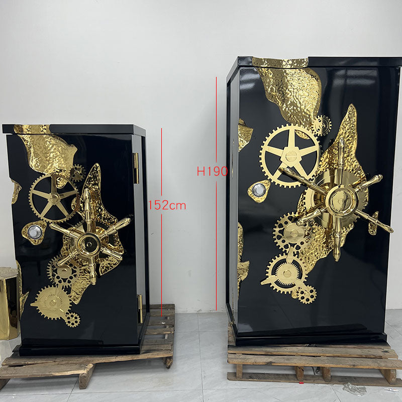 Luxury Gold  Safe Cabinet with Exposed Gears and Clockwork Mechanisms