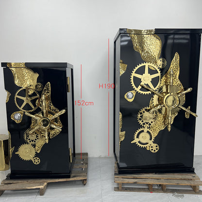 Luxury Gold  Safe Cabinet with Exposed Gears and Clockwork Mechanisms