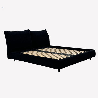 Adjustable Cushion Headboard Platform Bed, Dark Green Chenille Fabric Upholstered Bed Frame