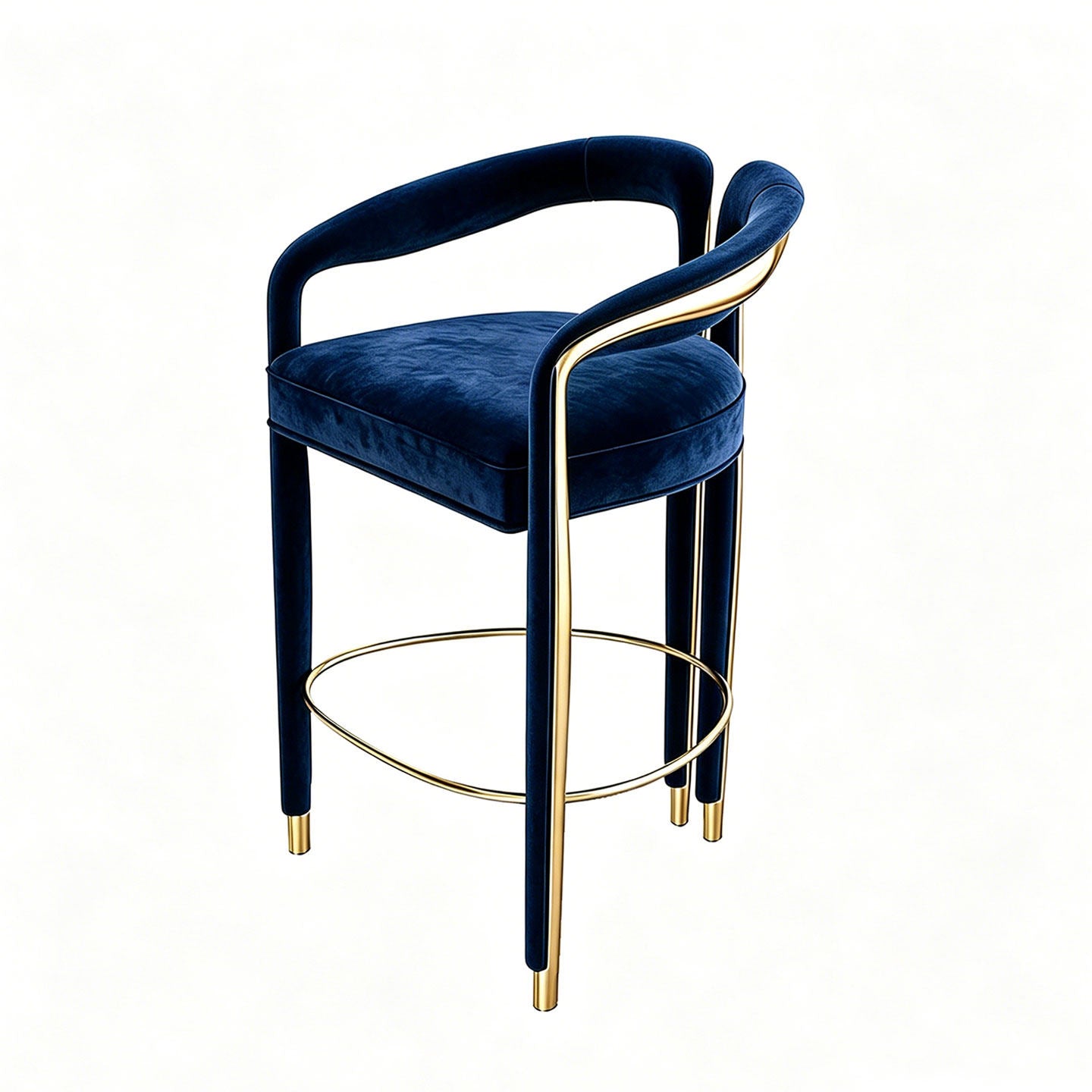 Green Velvet Counter Bar Stool with Gold Metal Accent, Modern Luxury Curved Arm Bar Chair
