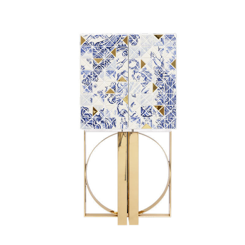 Pixel  Cabinet Luxury Multicolor Mosaic Wine Cabinet - Gold Base