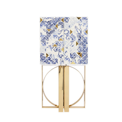 Pixel  Cabinet Luxury Multicolor Mosaic Wine Cabinet - Gold Base