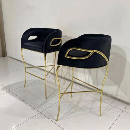 Bar Stool with Polished Brass and Velvet Finish