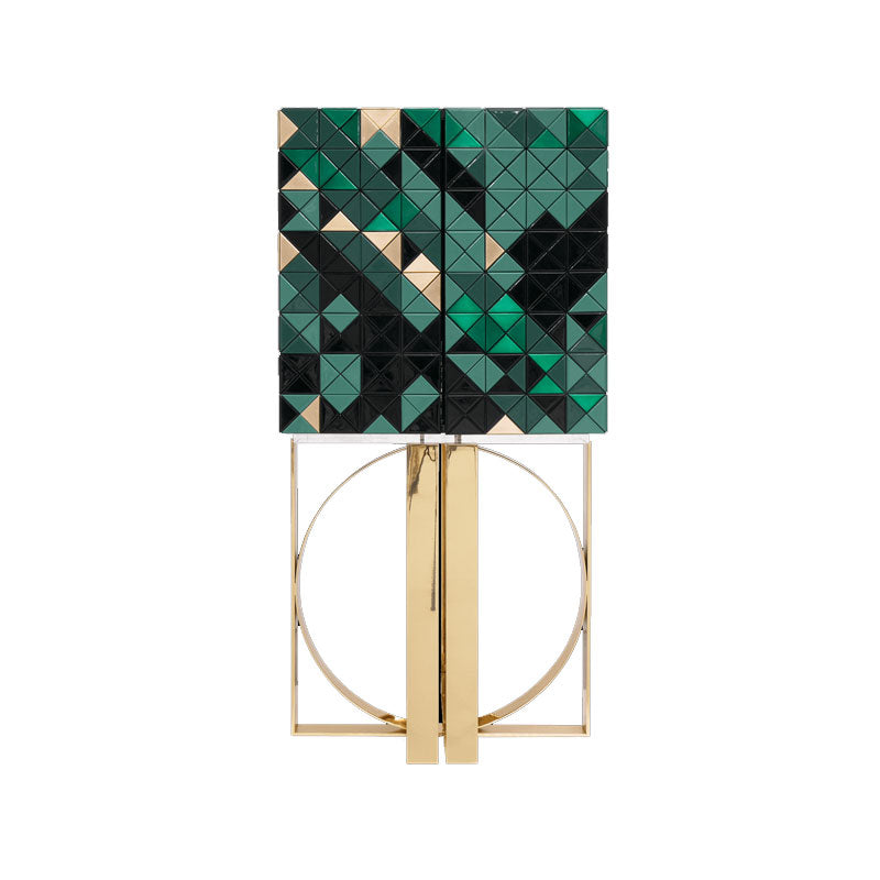 Pixel  Cabinet Luxury Multicolor Mosaic Wine Cabinet - Gold Base