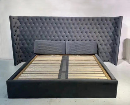Extra Wide Wing Tufted Upholstered Bed, Chesterfield Button Tuft Luxury Bed Frame