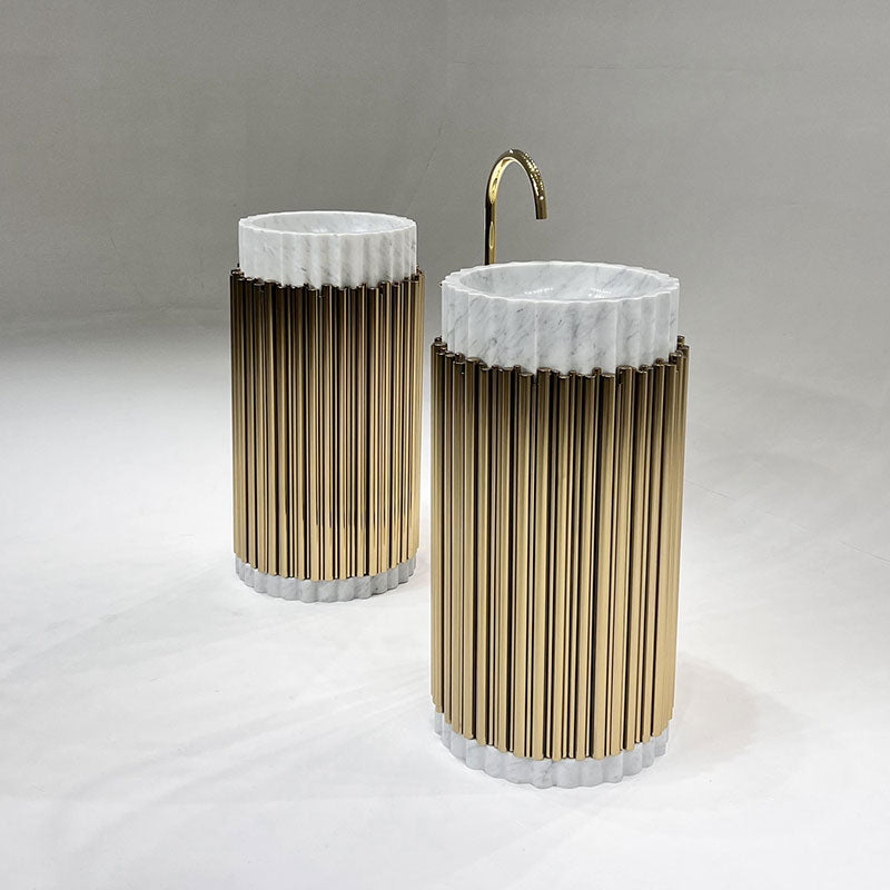 Gold freestanding pedestal washbasin