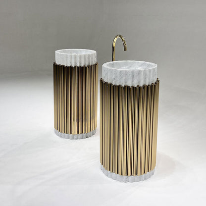 Gold freestanding pedestal washbasin