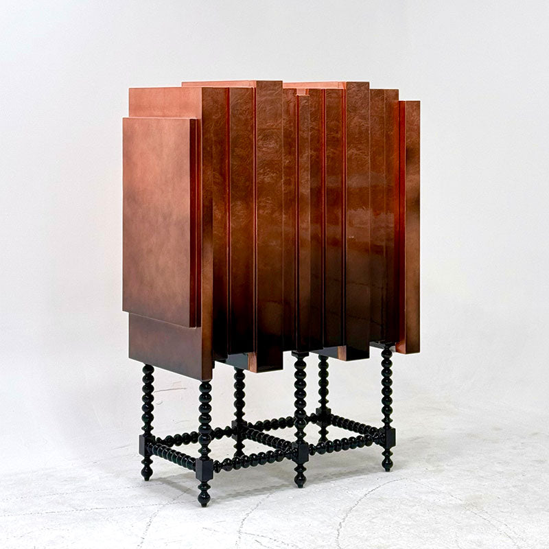Art Deco Copper Bar Cabinet with Black Bobbin Legs y interiors