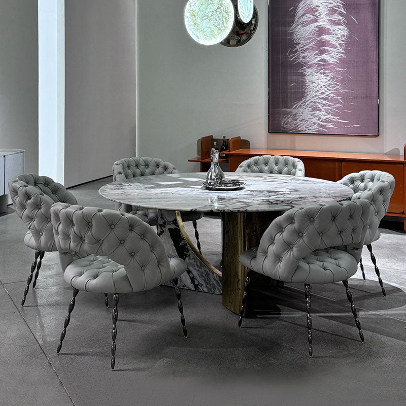 Affordable luxury classic buckle back dining chair, twisted leg designer armchair