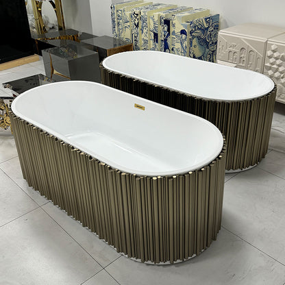 Luxury  Stainless Steel Oval Bathtub with Gold Stainless Steel Faucet