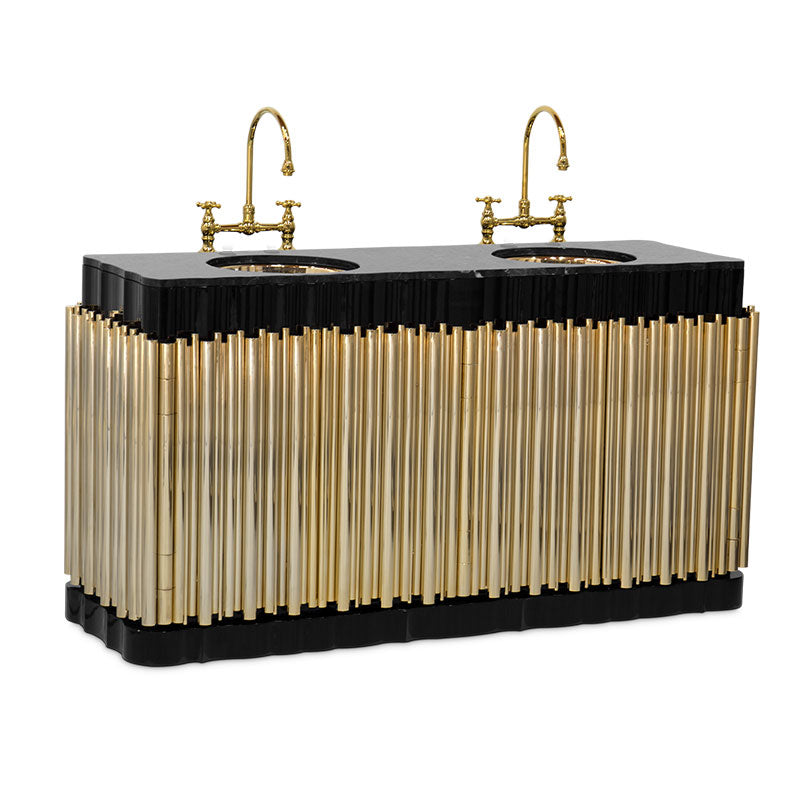 Luxury high-end bathroom vanity with washbasin and double sink