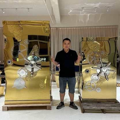 Luxury Gold  Safe Cabinet with Exposed Gears and Clockwork Mechanisms