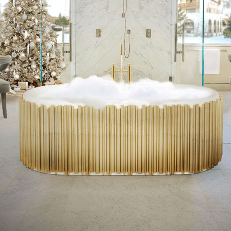 Luxury  Stainless Steel Oval Bathtub with Gold Stainless Steel Faucet