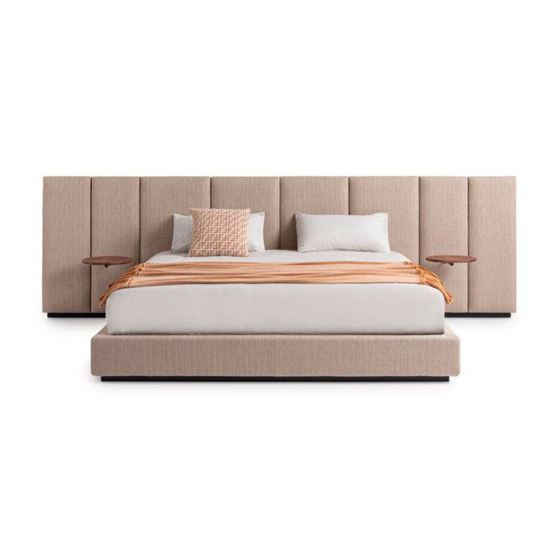 Wide Vertical Panel Upholstered Platform Bed, Neutral Fabric Low Profile Luxury Bed Frame