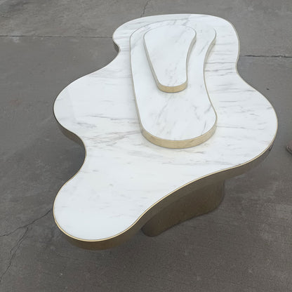 Irregular Coffee Table, White Marble Gold Stainless Steel Base Luxury Living Room Center Table