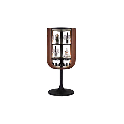 Walnut veneer wine cabinet with rotating doors and built-in LED lights