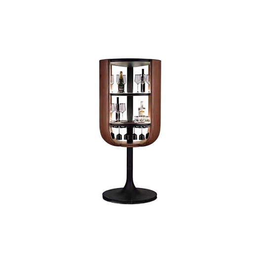 Walnut veneer wine cabinet with rotating doors and built-in LED lights