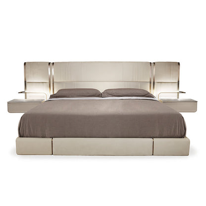 Modern Luxury Upholstered Bed, Beige Velvet Bed Frame with Gold Metal Trim Bedroom Set