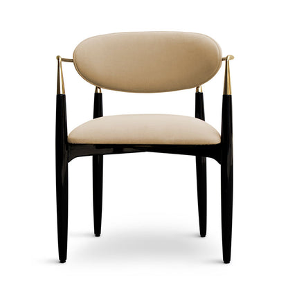 Luxury Beige Velvet Armchair with Black & Gold Frame | Modern Elegant Dining Chair