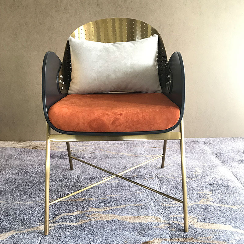 Designer Gold Perforated Armchair Velvet & Metal