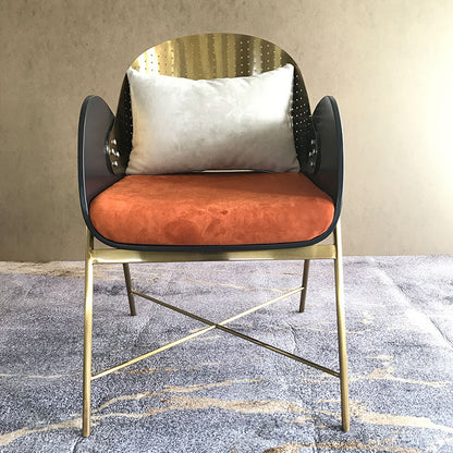 Designer Gold Perforated Armchair Velvet & Metal
