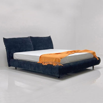 Adjustable Cushion Headboard Platform Bed, Dark Green Chenille Fabric Upholstered Bed Frame