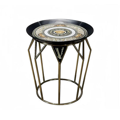 Luxury Baroque Round End Table, Medusa Design Black Glass Side Table for Living Room