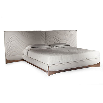 Cream Wavy Stitch Upholstered Bed Rose Gold Metal Base Luxury King Size Bed Frame