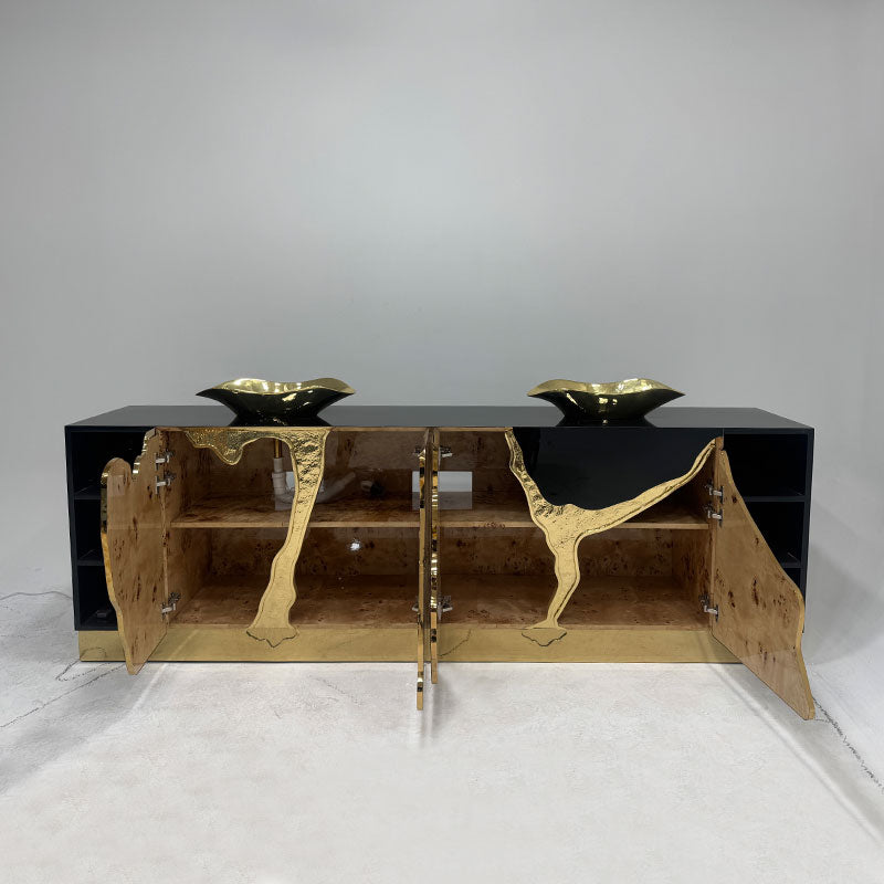 Luxury Bathroom Wash Basin Cabinet Solid Wood Gold-plated Staninless Steel Induction Lamp Pure Copper Washstand