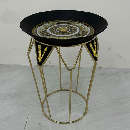Luxury Baroque Round End Table, Medusa Design Black Glass Side Table for Living Room