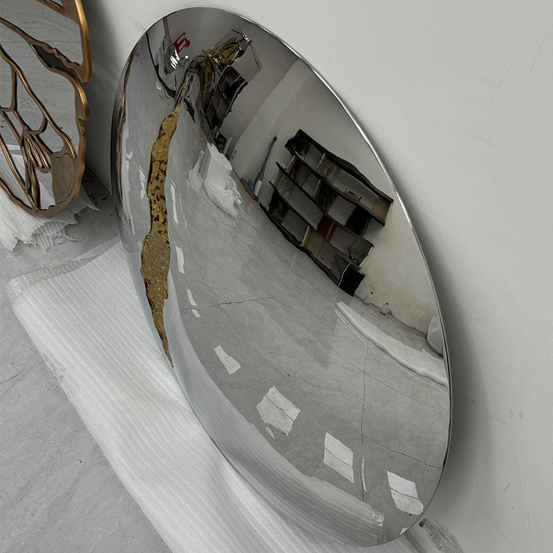 Circular mirror silver stainless steel wall mirror
