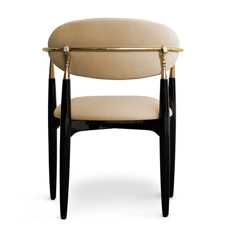 Luxury Beige Velvet Armchair with Black & Gold Frame | Modern Elegant Dining Chair