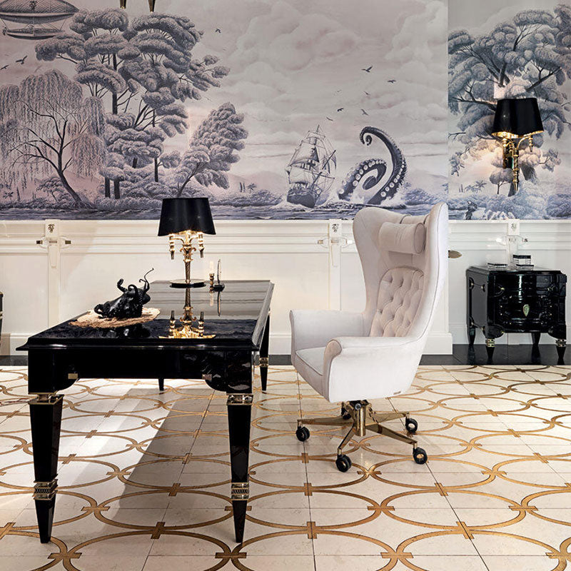 Luxury White Tufted Wingback Executive Chair with Gold Base