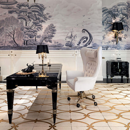Luxury White Tufted Wingback Executive Chair with Gold Base