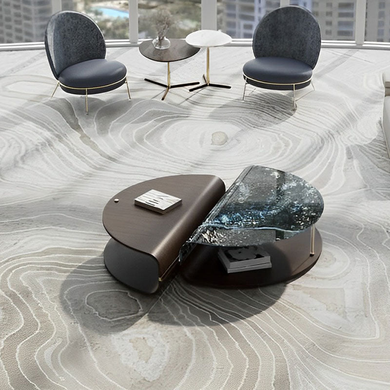 Elegante tavolino da caffè Pannello di Wood curvo Vetro artistico curvo Tubo di vetro trasparente