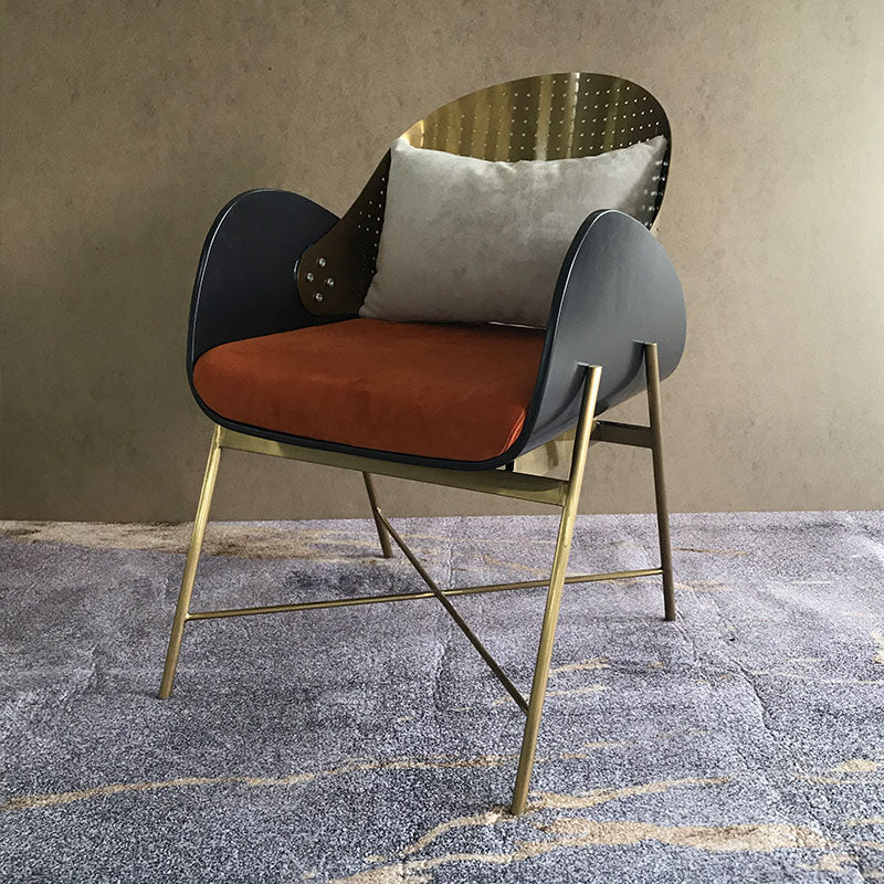 Designer Gold Perforated Armchair Velvet & Metal