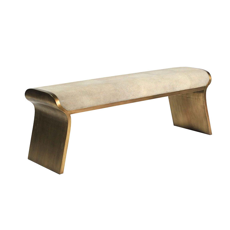 Dandy Stool in Cream Shagreen and Bronze-Patina Brass by Kifu, Paris