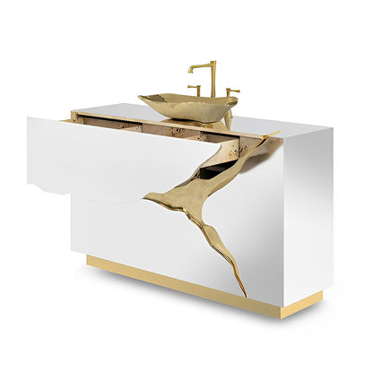 Customized  Sink Set Bathroom   White and Gold Stainless Steel Luxury Bathroom Vanity Cabinet with Sink