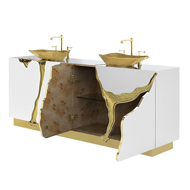 Customized Luxury Bathroom Stainless Steel Washstand Gold Sink Washbasin with Cabinet for Villa