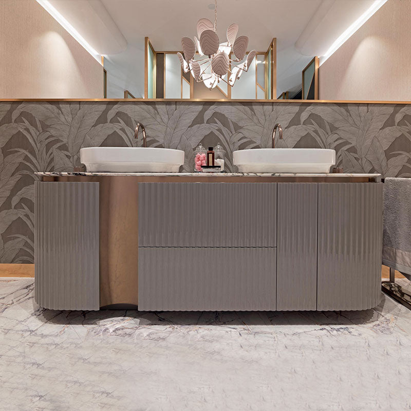 Luxury Golden Bathroom Sinks 304 Stainless Steel Gold Pedestal Washbasin Sing with Marble Top Double Washbasin Cabinet