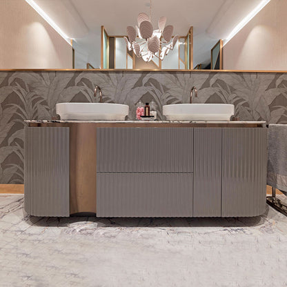 Luxury Golden Bathroom Sinks 304 Stainless Steel Gold Pedestal Washbasin Sing with Marble Top Double Washbasin Cabinet