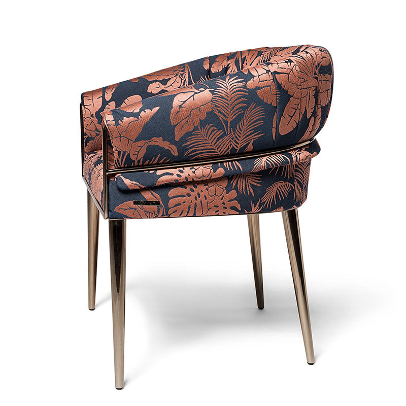 Tropical Leaf Print Fabric Dining Chair, Gold Metal Frame Curved Upholstered Accent Chair