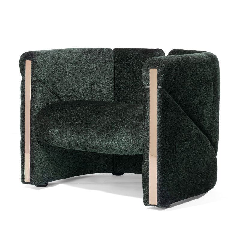 Luxury Curved Boucle Accent Chair, Rose Gold Metal Trim Upholstered Armchair for Villa Living Room