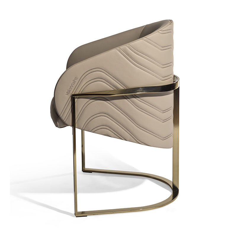 Beige-grey wave-pattern upholstered armchair | Luxury gold-legged armchair | Modern art dining chair