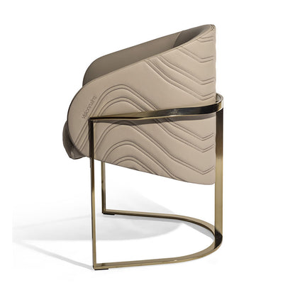 Beige-grey wave-pattern upholstered armchair | Luxury gold-legged armchair | Modern art dining chair