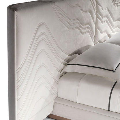 Cream Wavy Stitch Upholstered Bed Rose Gold Metal Base Luxury King Size Bed Frame