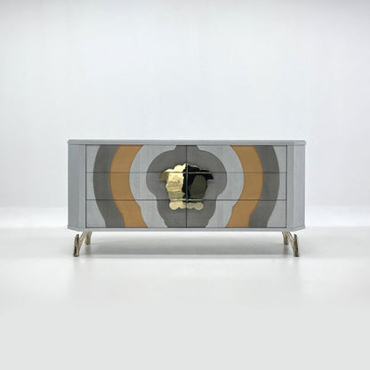 Wood Medusa Head Inlay Sideboard, Curved Luxury Gold Leg Storage Credenza