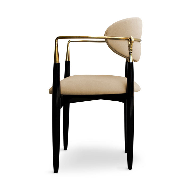 Luxury Beige Velvet Armchair with Black & Gold Frame | Modern Elegant Dining Chair