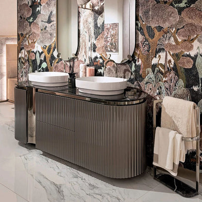 Luxury Golden Bathroom Sinks 304 Stainless Steel Gold Pedestal Washbasin Sing with Marble Top Double Washbasin Cabinet